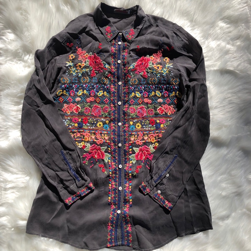 Johnny Was Long Sleeve Embroidered Tunic Shirt